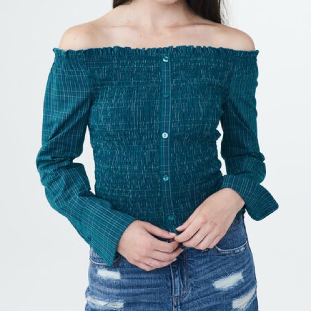 NWT Plaid Smocked Top